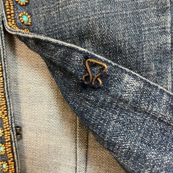 CHICO’S Turquoise Beaded Embellished Elma Denim Jacket Sz M Western Bohemian - Picture 7 of 11